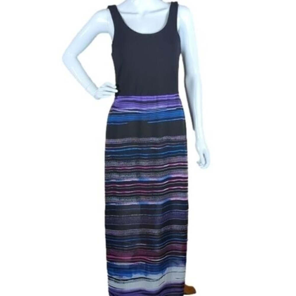 Vince Camuto Women's Striped Sleeveless Maxi‎ Dress Black Purple Blue Size Small
